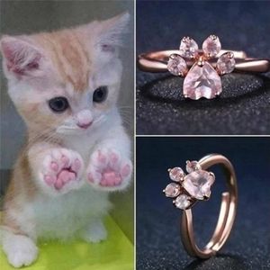 Rose gold plated cat paw crystal stone work cocktail Ring size 7